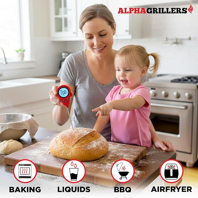 Alpha Grillers Instant Read Meat Thermometer Digital Probe for Food & Bread | Great for Cooking & Baking Sourdough Bread, Fast Probe Kitchen Thermometer