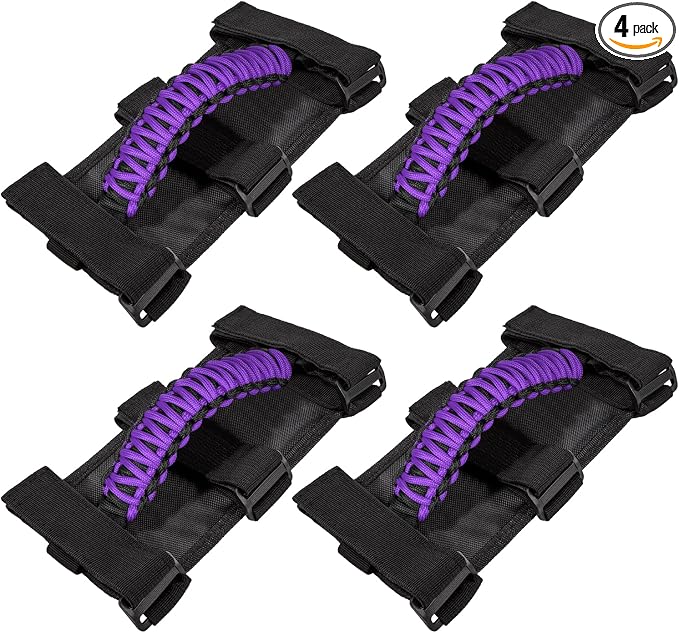 4 x Roll Bar Grab Handles Grip Handle for Jeep Wrangler JK JKU JL JLU TJ YJ Sports Sahara Freedom Rubicon Unlimited Gladiator JT 1955-2023 UTV ATV Premium 550 Paracord Interior Accessories (Purple)