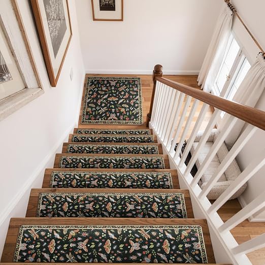 OJIA Insect Stair Treads Matching Mat for Wooden Steps 31"x31" Landing Mat | Square Stair Treads Rubber Anti-Slip Stair Carpet Landing Mat Stair Rugs, Black