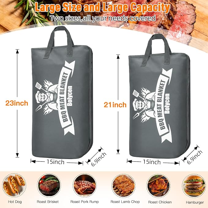 Upgraded BBQ Blanket for Resting Meat -Smoker Accessories Insulated Meat Resting Bag with Wide Mouth for Brisket/Steak/Pork Shoulder/Turkey - BBQ Accessories Grilling Gifts for Men (Gray, 21inch)