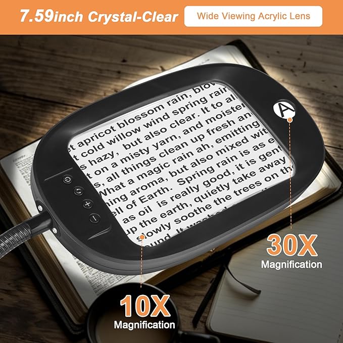 30X/10X Floor Magnifying Glass with Light and Stand, 45 LED Flexible Gooseneck, Hands-Free Magnifying Lamp for Reading, Close Work, Sewing