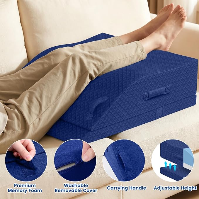 Elevation Pillows for Leg After Surgery, Memory Foam Adjustable Wedge Pillow for Injury or Rest, Ankle Pillow for Sleeping Blood Circulation Blue/Double Leg