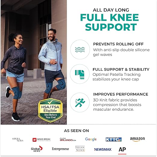 Modvel 2 Pack Knee Brace for Women & Men - Workout Knees Compression Sleeve for Knee Pain Relief Joint Support for ACL, Arthritis, Meniscus Tear Knees Brace for Sports, Rodilleras para Gym Fitness