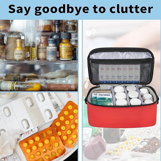 Medicine Organizer Bag with 100 Small Pill Bags and Portable Pouch | 2 Layer Lockable Medicine Travel Bag with Adjustable Divider, Suitable for Pills, Vitamins, Fish Oil,Medical Supplies