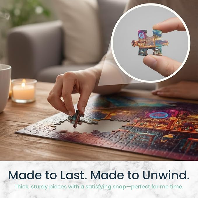 Adult Jigsaw Puzzle Beach Bar at Sunset 1000 | Island Escape. Challenging 1000-piece design. Great for game nights on a table, puzzleboard, or floor.