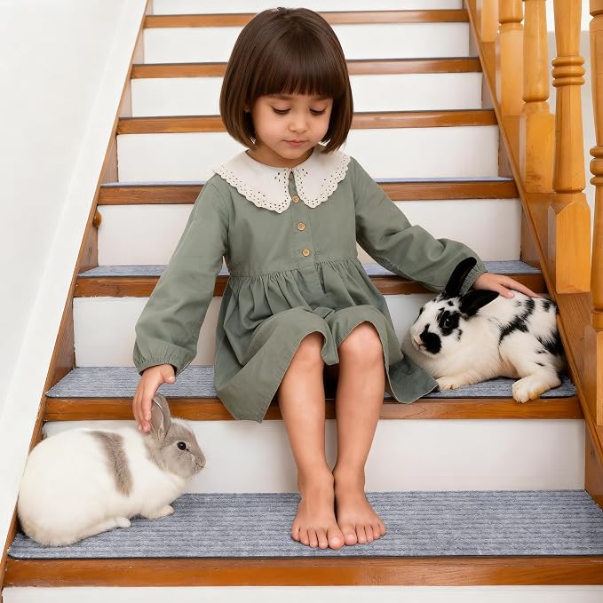 Extra Wide Non Slip Stair Treads for Wooden Steps – 15 Pack 9" x36'‘Extra Wide Carpet Runners with Reusable Adhesive, Step Pads for Dogs, Kids, Seniors, Machine Washable – Light Grey