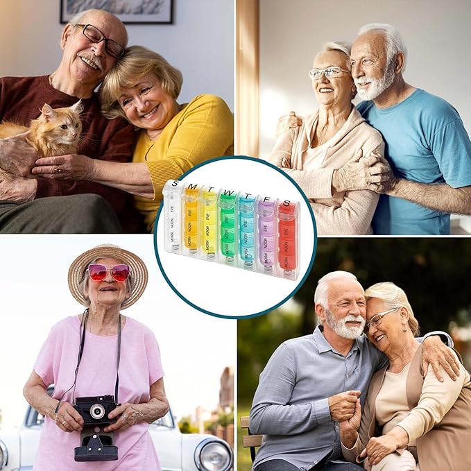 Weekly Pill Organizer - Pill Planners for Pills and Vitamins Day Week, 4 Times-a-Day Medication Reminder, AM PM Compartments Monday to Sunday for Travel or Purse (Case of 40)