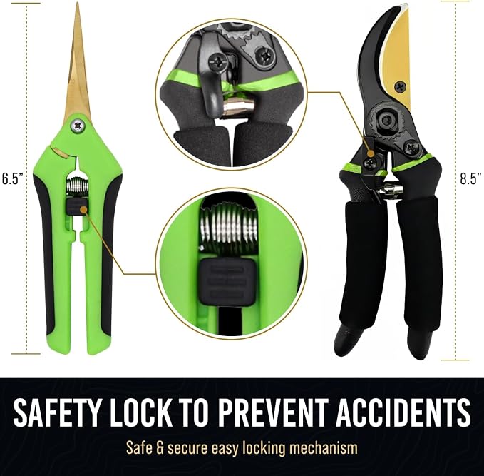 8.5" Professional Bypass Pruning Shears & Gardening Scissors Set - Super Sharp Premium Garden Shears | Pruning Shears For Gardening, Garden Hedge Clippers Handheld Pruners - Garden Scissors