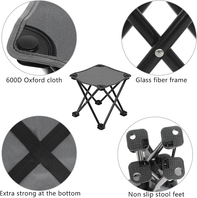Wind Tour Portable Folding Camping Stool Outdoor Camping Lightweight Samll Chair for Fishing Hiking Gardening and Beach with Carry Bag (Medium Grey -2)
