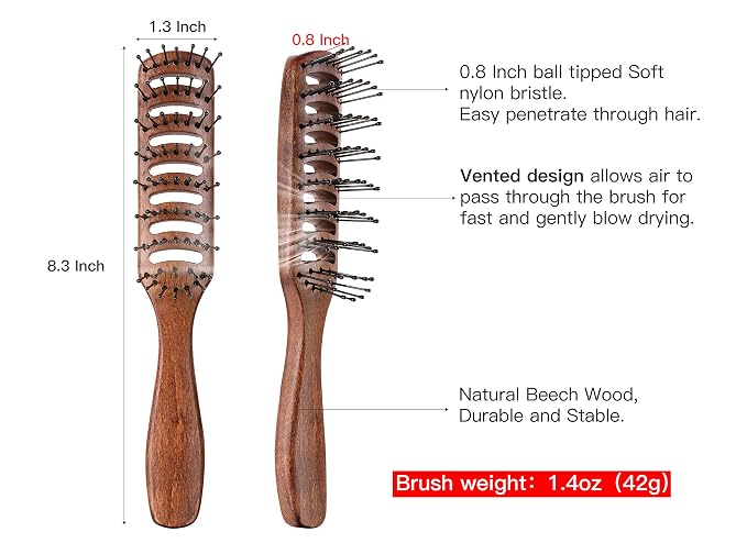 PERFEHAIR Vented Hair Brush for Blow Drying, Men's Vent Volumizing Hairbrush with Ball Tipped Bristles for Styling Dry, Wet, Short, Curly or Straight Hair