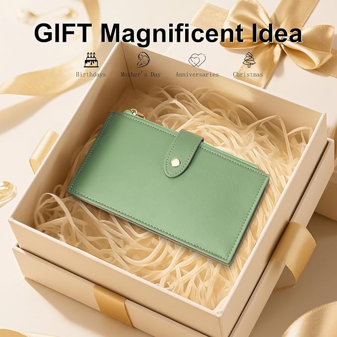 Travelambo Leather Wallets for Women Slim RFID Blocking Bifold Credit Card Holder Wallet