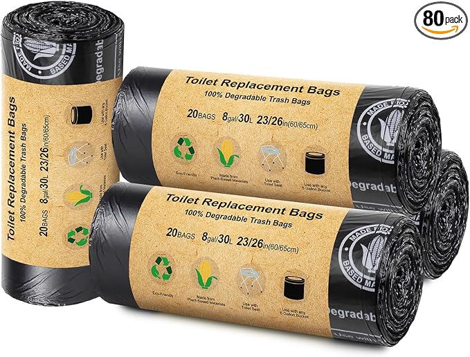 BLIKA 80 Count Toilet Replacement Bags, 8 Gallon, 30 Liter, Heavy Duty 1 Mil, Compost Bags 8 Gallon, Camping Toilet Bags for Portable Toilet, Car Travel, Camping, Long Trips
