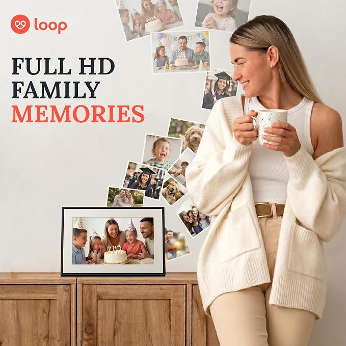Loop Pro WiFi Digital Picture Frame 10.1 Inch - Full HD 1920x1080 with Touchscreen - Electronic Photo Display - Send Photos & Videos - Frame Gift for Family, Parents & Grandparents