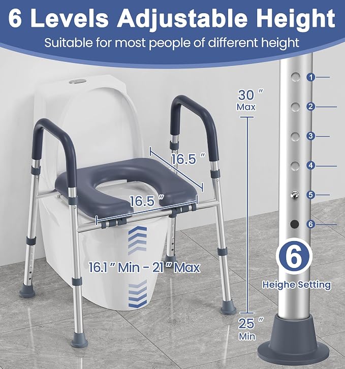 HOMLAND Toilet Seat Risers for Seniors, Raised Toilet Seat with Handles | Elevated Toilet Seat with Padded Seat, Adjustable Heigth & Width, suitable for Elderly, Handicap, Fit Most Toilet, Blue