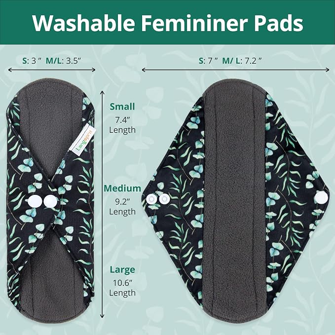 Langsprit Absorbent Reusable Menstrual Sanitary Pads/Washable Cloth Menstrual Period Pads,Reusable Panty Liners(Winter,S)