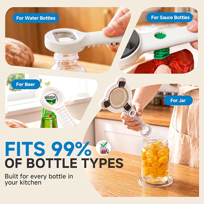 2026 Upgraded 4-in-1 Jar Opener - Adjustable Stainless Steel Lid Remover for Seniors & Arthritis Sufferers, Fits Kitchen Jars, Bottles & Cans Grey(2Pcs)