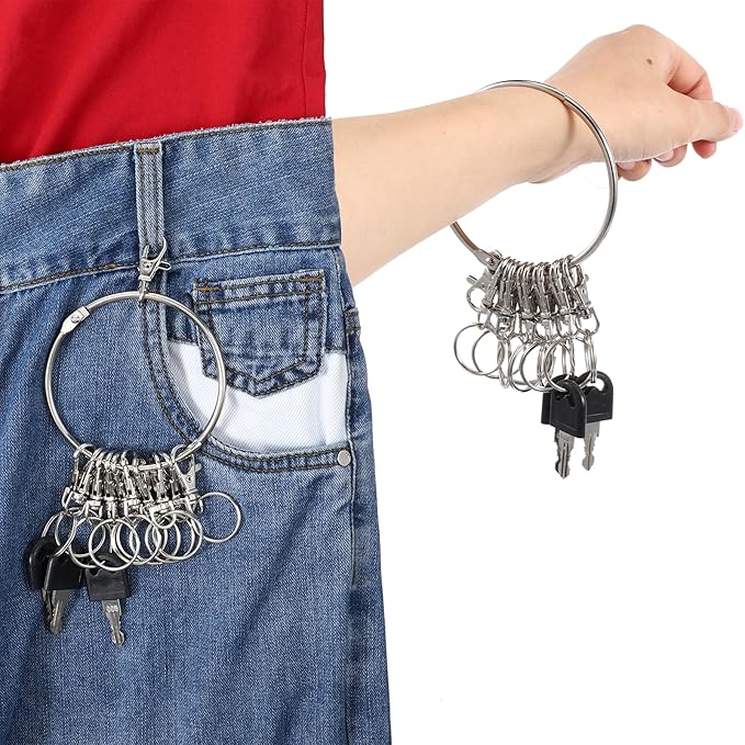 Large Key Ring Hoop,Key Ring Holder,Keys Organizer Portable Keys Management Holders with 10 Swivel Clasps Big Rings Keychain Holders Rings for Office Warehouse School Home(Silver)