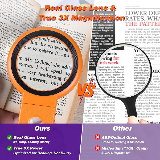 Magnifying Glass with Light and Stand, Foldable Handheld Magnifying Glass 18 LED Illuminated Lighted Magnifier for Macular Degeneration, Seniors Reading, Close Work, Coins, Jewelry Orange