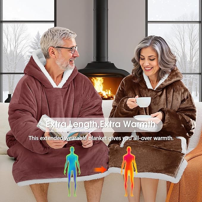 JOYWOO Purple Wearable Blanket Hoodie,Oversized Cat Lovers Sweatshirt Blanket for Adult, Birthday Gifts for Women Mom Grandma,Cozy Hooded Blanket with Giant Pocket Winter Gifts,Gray purple Standard