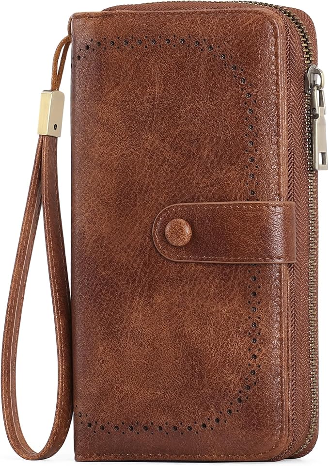 GAEKEAO Leather Credit Card Holder Wallet for Women RFID Blocking Large Capacity Bifold Zipper Card Case Organizer with Wristlet 45 Slots
