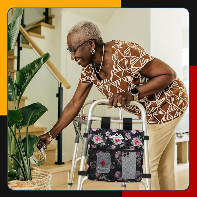supregear Walker Side Bag, Multi Pocket Storage Pouch for Folding Walker, Water Resistant Lightweight Hand Free Carrier Tote, Universal Size Seniors Caddy Attachment