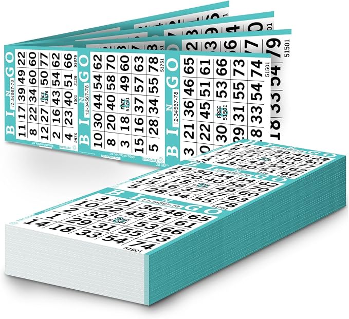 Bingo Paper Sheets – 3 Faces, 12" x 4" – Pack of 500 Disposable Bingo Cards – Recyclable Dauber Paper for Seniors, Adults & Community Events (Aqua)