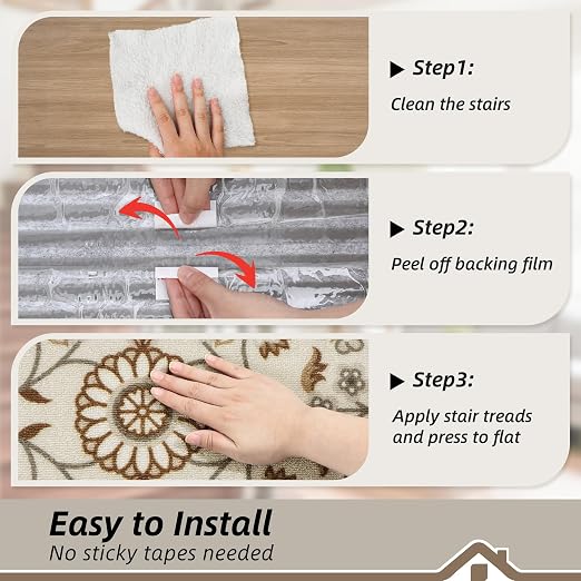 BEQHAUSE Stair Treads for Wooden Steps, 8"X30", 15pcs, Brown/Grey | Non-Slip Machine Washable Carpet Stair Treads, TPE Backing, 100% Polyester, Soft Indoor Stair Runner for Kids Elders and Pets