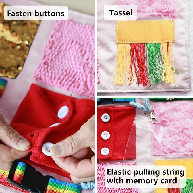 Fidget Blanket for Adults with Dementia, Senior Activity Blanket for Elderly Care, Alzheimer’s Dementia Activity Aid, Tactile Lap Blanket for Seniors, Pink