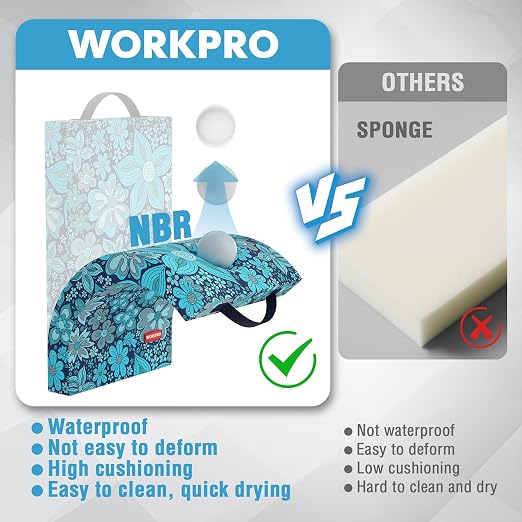 WORKPRO 17" Kneeling Pad with Removable Cover, Blue Floral Printing | Soft NBR Foam Cushioning, Large Size, For Gardening, Daily Chores, Workout Supplies