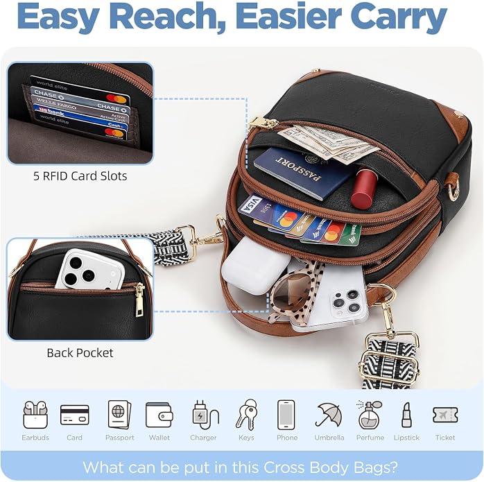 Anti Theft Crossbody Bag for Women RFID Small Purse Travel | Secure Crossbody Phone Purse with Handle, 5 RFID Slots, 7-Pocket Fits 7.9" Tablet, Adjustable Strap, Hands-Free Everyday