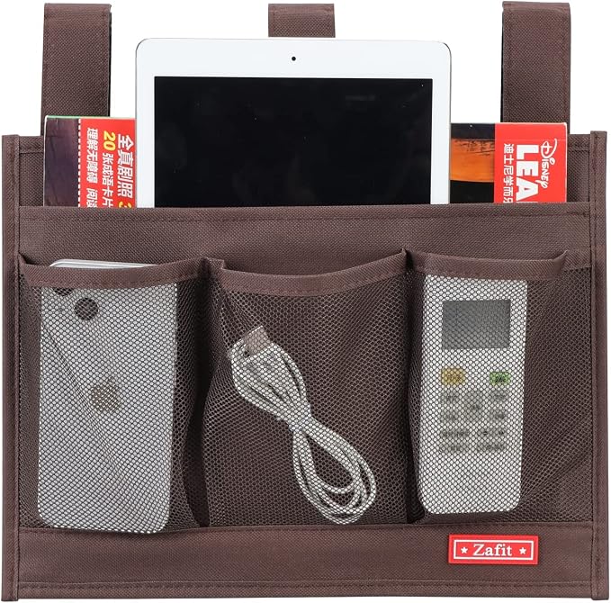Zafit Hanging Bedside Caddy, Bedside Storage Organizer for Magazine, Phone, Remote control (Classic4 Pockets-Coffee)