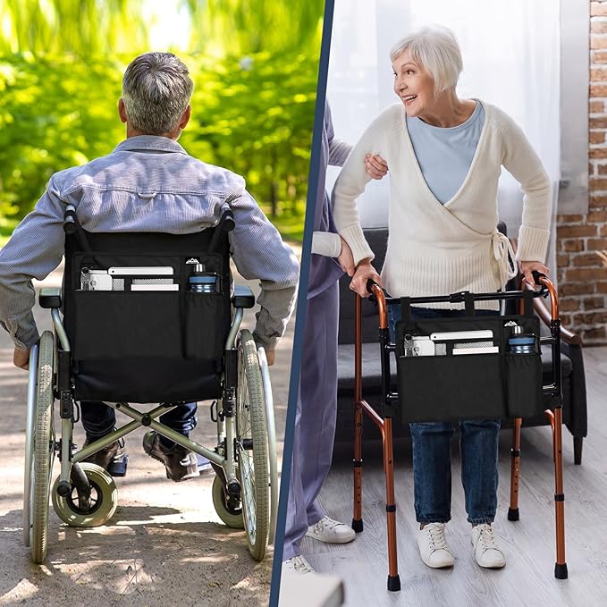 supregear Accessories Bag for Walker, Wheelchair, Rollator - Walker Basket Bag w/Cup Holder - Seniors Caddy Attachment Pouch for Walkers, Water Resistant Large Capacity Carry Storage Carrier Tote