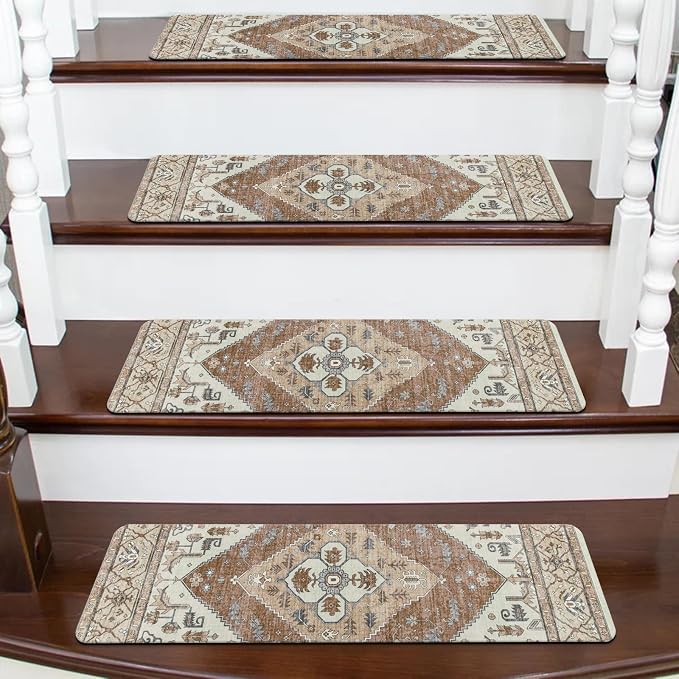 OJIA Non-Slip Stair Treads for Wooden Steps 15PC 30"X8" Indoor Stair Runner | Slip Resistant Stair Runners Stair Rugs Safety Mats for Dogs, Kids & Elders, Rubber Backed Stair Treads Stair Covers