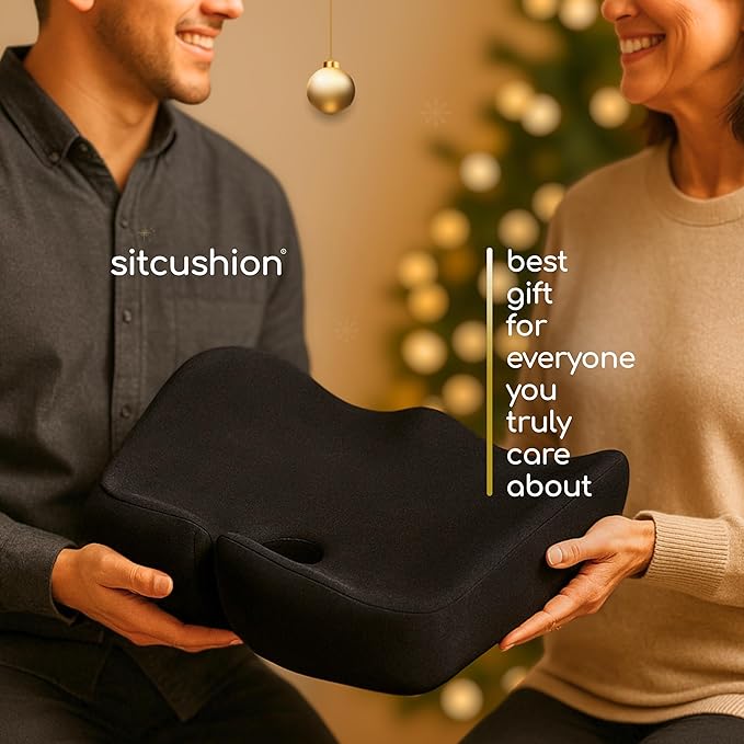 Car Seat Cushion for Long Driving, Extra Large Memory Foam Seat Cushion for Sciatica Pain Relief, Car Essentials Orthopedic Pillow for Back Support, Tailbone Pain Relief Cushion (Black)