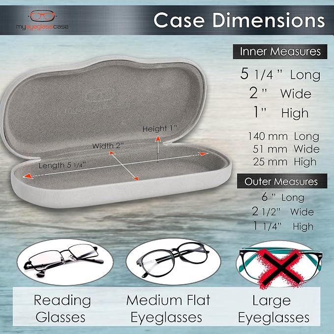 MyEyeglassCase Men's Medium Glasses Case - Classic Eyeglasses Hard Shell Holder, Elegant Easy Open Lip with Pouch and Cloth