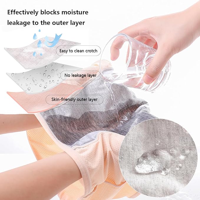 ZJHTK 6Pcs Cotton Incontinence Underwear for Women, Middle Waisted Panties for Women over 60, Reusable Protective Briefs