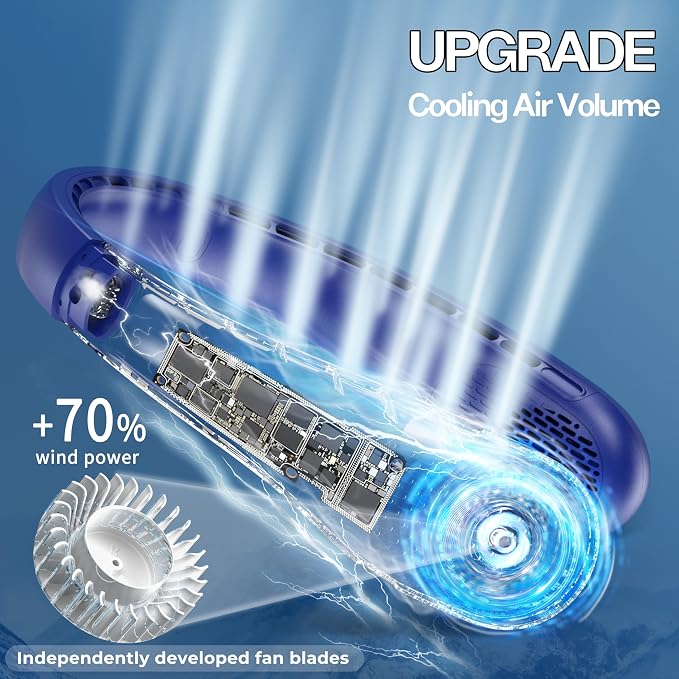 KIDEE Portable Neck Fan, Personal Bladeless Rechargeable, Upgraded 4000mAh Battery & 360° Surrounding Air Outlet, Increase Air Volume, Ultra Quiet, Long Use Time Wearable Fan for Home Travel