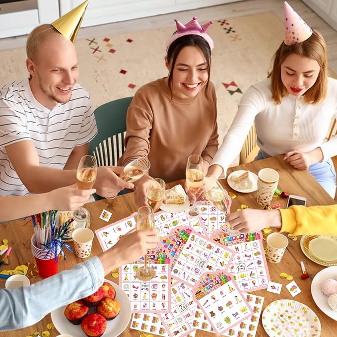 Birthday Bingo Game Cards, 24 Players Birthday Bingo Cards Party Games for Family Friends Adults Large Group Holiday Activities Supplies