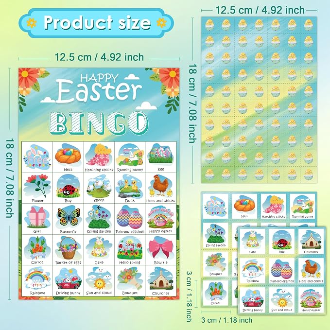 OHOME Easter Bingo Games for Kids | Easter Crafts Toys for Boys Girls Adults Teens,Classroom Activities Gifts Party Favors - Easter Basket Stuffers (24 Players)