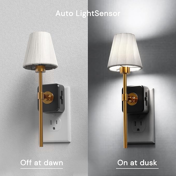 L LOHAS LED Night Lights Plug into Wall, Pleated Fabric Cover Night Light | White Fabric,5000K Daylight with 0-100LM Dimmable,Dusk to Dawn Sensor Vintage Nightlight for Bedroom Living Room