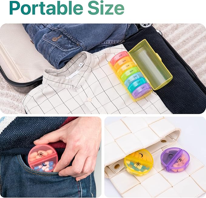 Sukuos Large Weekly Pill Organizer 2 Times a Day, Daily Pill Box 7 Day Easy to Open with Double Protection, AM PM Pill Case for Medicine/Vitamin/Fish Oil/Supplements (Yellow)