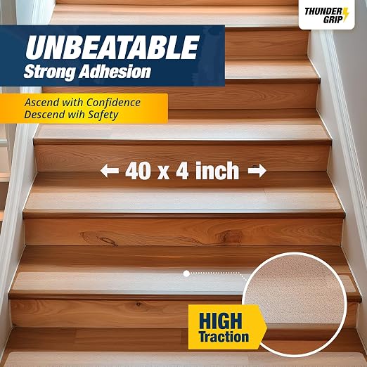 Clear Stair Treads Non-Slip Indoor 40" x 4" 18-Pack - Stair Grips for Wood