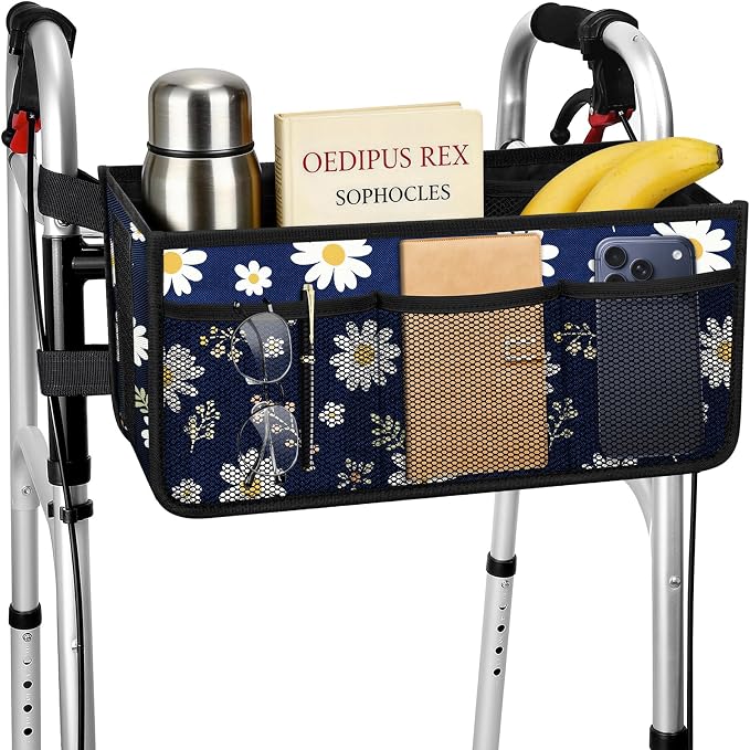 Dotday Upgraded Walker Basket with Cup Holder, Foldable Walker Bag | Basket for Walker for Senior, Walker Accessories for Folding Walker, Large Capacity, Never Tipping Over, Not Fit for Rollator