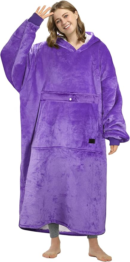 Catalonia Oversized Blanket Hoodie Sweatshirt, Wearable Sherpa Lounging Pullover for Adults Women Men