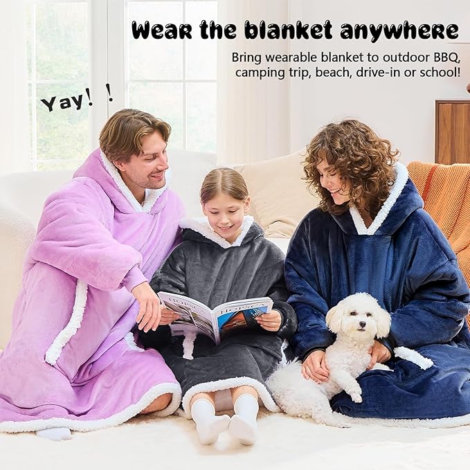 JOYWOO Kids Wearable Blanket Hoodie,Oversized Cat lovers Hoodie Blanket for kids & Teens,Birthday Gifts for Girl Boys,Warm Cozy Fuzzy Sherpa Fleece Sweatshirt Blankets with Giant Pocket Gifts,Grey