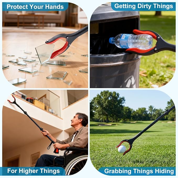 Grabber Reacher Tool with LED Light 32" Foldable Gripper 2 Pack Heavy Duty Pickup Stick for Seniors Trash Picker Upper Surgery Recovery Must Haves Gifts