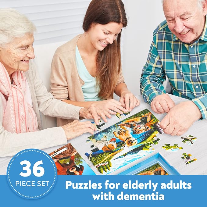 Assistex Large Piece Jigsaw Puzzle for Seniors with Dementia with Conversation Prompts, Large Piece Memory Game for Adults, Elderly, and Dementia Patients – Dogs Puzzle, 36 pcs