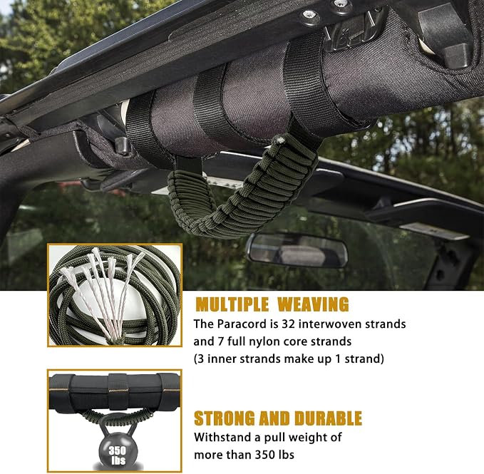 4 Pack Paraocrd Roll Bar Grab Handles for Jeep Wrangler Accessories | CJ YJ TJ JK JL LJ JLU JKU Sahara Freedom Rubicon, Gladiator JT (1955-2023 Modle), Upgrade Strong Metal Buckle, Non-Deformable