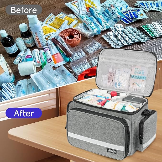 LEFOR·Z Small Medical Bag,First Aid Bag Empty,Home Health Nurse Bag with Detachable Divider,Medical Supplies Storage Tote for Nursing Student,Therapist,Doctors,Grey(11.75 x 7.6 x 8 inch)