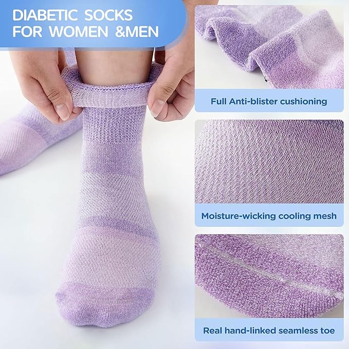 Bulinlulu Bamboo Viscose Diabetic Socks, 6 Pairs Non Binding Ankle Socks, Reinforced Toe, Size 6-9/9-11/13-15